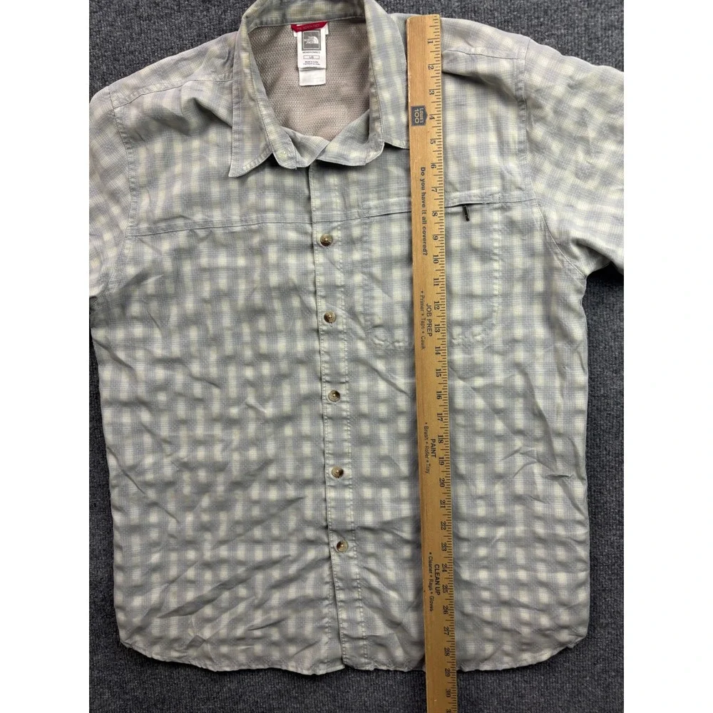 The North Face Plaid Button Up Shirt Mens Large Tan Short Sleeve Hiking